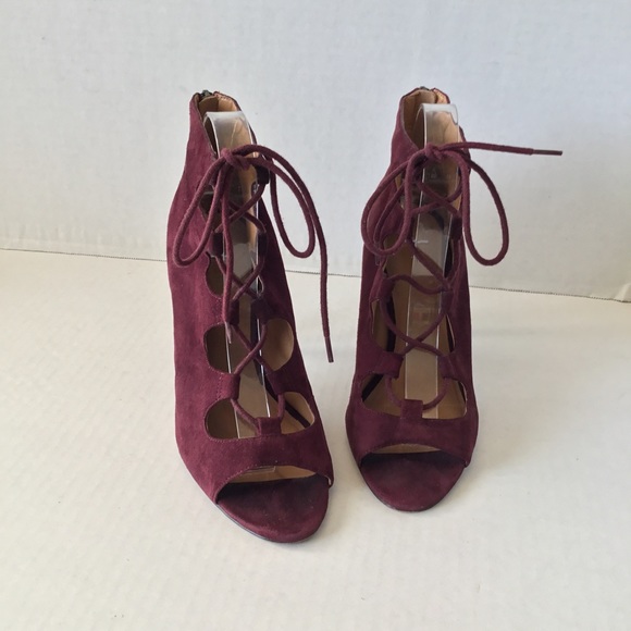 NINE WEST FRETABL BURGUNDY HEELS LACE UP ZIPPER SIZE 8.5 - Picture 10 of 15
